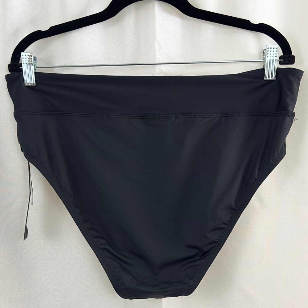LA BLANCA Island Goddess Crossover Front High Waist Cheeky Bottom Black 16.  NWT - Picture 5 of 9
